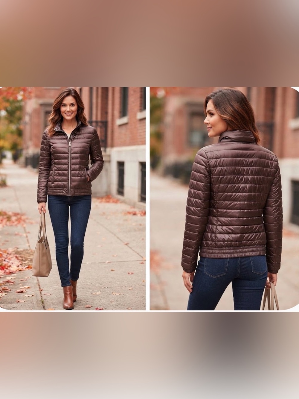Esmara Women's Lightweight Quilted Puffer Jacket in Brown Size M